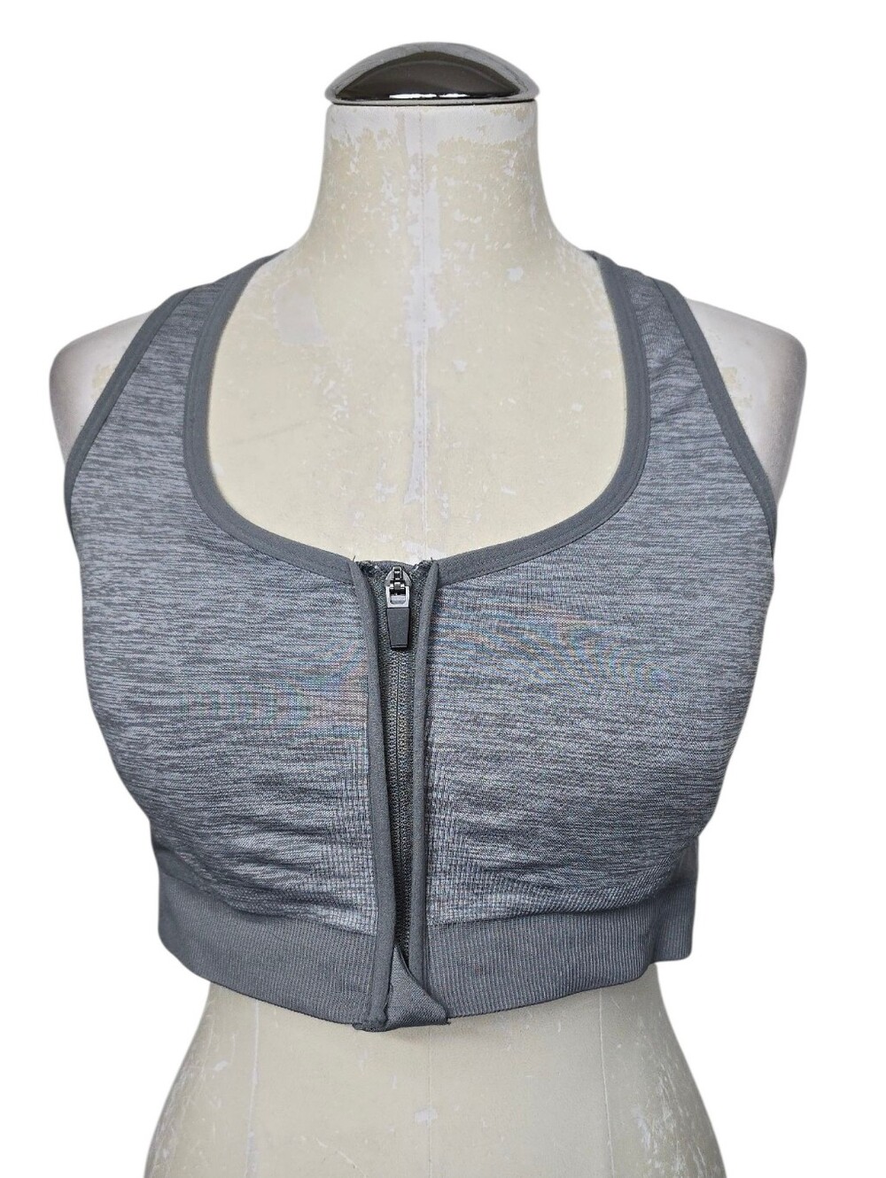 Avia Zip Front Sports Bra XXXL 3XG Heather Gray Racerback Seamless Workout Bra